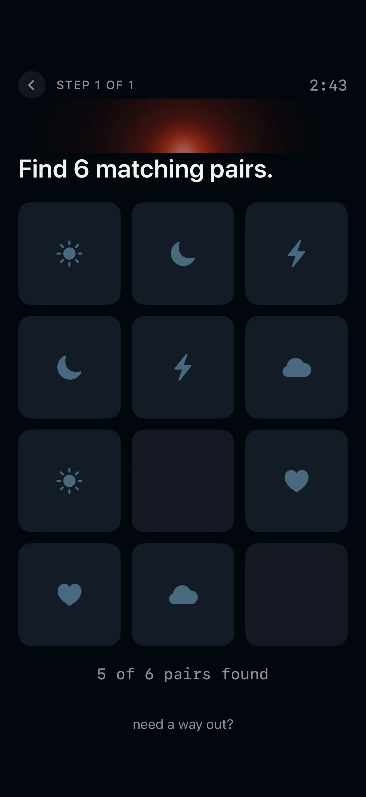 PPS memory matching challenge screen